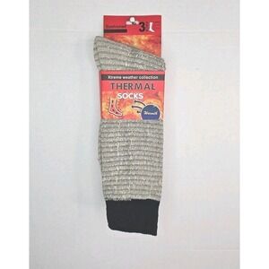 Extreme Weather Collection Thermal Socks 3 Pk Crew Lngth Sz 10-13 Cushioned Gray